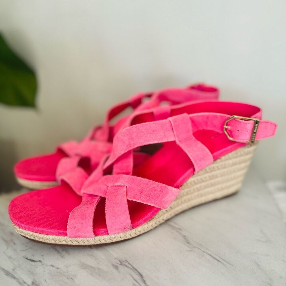 Cole Haan Crystal Wedge Leather Espadrille Strap Sandal, Pink,‎ Size 10, NWOB